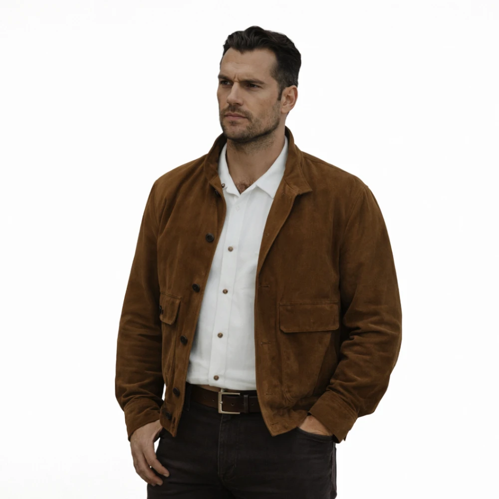 Henry Cavill In The Grey 2026 Brown Suede Jacket | America Suits